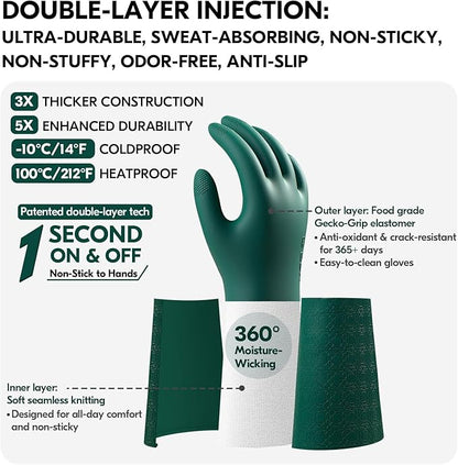Vgo... Household Cleaning Gloves,Double-layer,Lined Dishwashing Gloves,Long Sleeves for Kitchen,Bathroom Cleaning(TP1117)