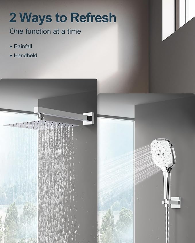 Double Handle High Pressure 3 Spray Shower Faucet Set with Valve 10 Inch Wall Mount Chrome