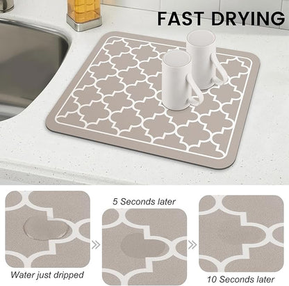 WISELIFE Dish Drying Mat Super Absorbent Drying Mat Large Dish Drying Mats for Kitchen Counter Easy Clean Dish Mat Kitchen Drying Mat15"x 18" Stylish Khaki