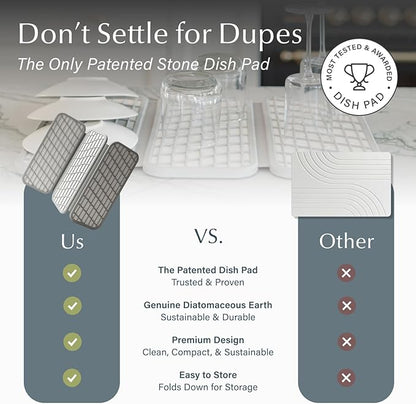 Dorai Home Dish Pad - Collapsable Stone Dish Drying Mat with Diatomaceous Earth for Quick Drying - Ultra Absorbent - Encased in Woven Silicone - Eco-Friendly, Foldable - Original 19.9"x15.2" Sandstone