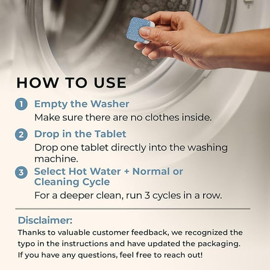 Washing Machine Cleaner Tablets – Deep Clean Washer Descale, Laundry Tub Cleaning Solution, Smell Fresh, Eliminates Buildup & Dirt, For Front & Top Load Washers, Easy-to-Use Tablets, 24 Pack