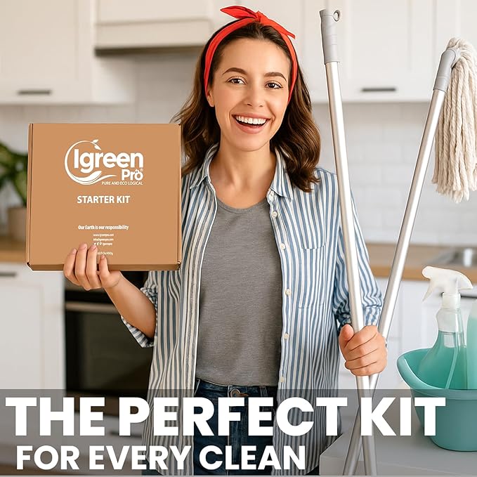 Starter Cleaning Kit I Multi Surface Cleaner I Bathroom Cleaner I Liquid Laundry Detergent I Hand Foaming Soap I Floor Cleaner I Three Free Bottles