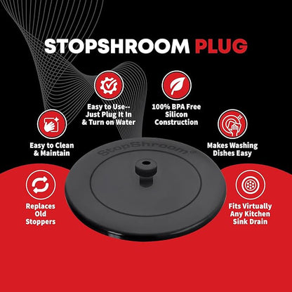 Kitchen SinkShroom Clog-Free Kitchen Sink Drain Strainer with Stopper - Sink Protector for Kitchen Sink, Stainless Steel, Matte Black
