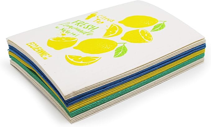 (20 Pack) EcoJeannie Eco-Friendly Reusable German Cleaning Cloth 100% Biodegradable Cellulose Sponge Cloths, Kitchen Cloths, GMO-Free- Made in Germany Packaged in P.R.C.
