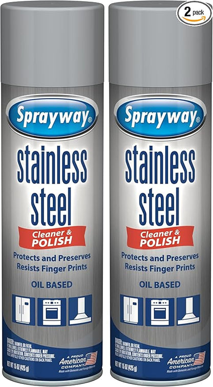 Sprayway SW841 Stainless Steel Cleaner and Polish, Protects and Preserves, Resists Streaks and Finger prints, 15 Oz (Pack of 2)