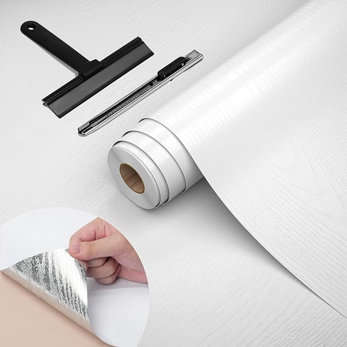 WADILE Peel and Stick Wood Grain Wallpaper 15.7"x196.8" Waterproof Self Adhesive Contact Paper for Kitchen Backsplash Countertops Furniture Cabinets Walls – Removable Vinyl with Free Knife & Squeegee