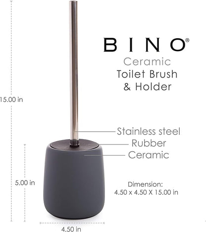 BINO | Toilet Brush with Holder Silicone Coated Ceramic, Grey | Toilet Bowl Brush and Holder Bowl | Bathroom Cleaner