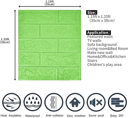 3D Wall Panels, 29 sq.feet Coverage, Printable Wallpaper Sticker with Self-Adhesive Waterproof Brick PE Foam Wall Panels Peel and Stick for Interior Wall Decor, Home Decoration 20 PCS Green