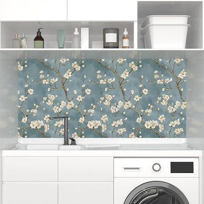Vintage Floral Wallpaper Peel and Stick Blue White Flowers Contact Paper Vinyl Self Adhesive Removable Retro Cherry Blossom Wall Mural Wall Paper for Room Walls Shelve Cabinet Table Decor 17.5" x 393"