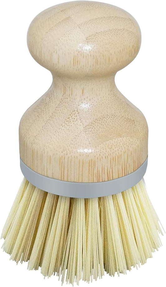 OGGI Natural Bamboo Dish Brush - Round Palm Dish Brush, Non-Scratch, Odorless Nylon Bristles, Durable Scrub Brush for Grease & Grime, Safe Cleaning Brush for Non-Stick Cookware - Gray Accent Color