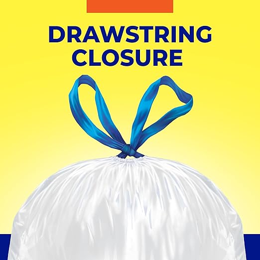 Hefty Essentials Drawstring 13 Gallon Kitchen Trash Bags, 120 Count, Tall Unscented Trash Bags for Kitchens, Home Offices, or Laundry Rooms, Easy to Tie, Lift, and Carry, White