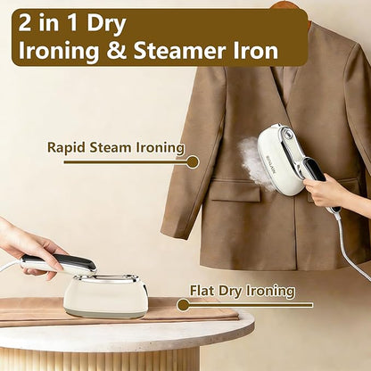 Steamer for Clothes, 2-in-1 Garment Steamer & Steam Iron for Clothes, 1200W Travel Steamer for Clothes, Max 25g/min Steam, Handheld Steamer & Portable Iron for Quick Wrinkle Removal, 110-120V
