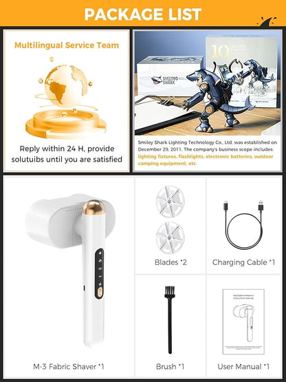 Smiling Shark Fabric Shaver, M-3 Rechargeable Electric Lint Remover 4 Speed Mode 90° Rotatable Grip Portable Cordless Fuzz Remover for Clothes Furniture Sweater Curtain, Fabric-Shaver-Pilling-Removers