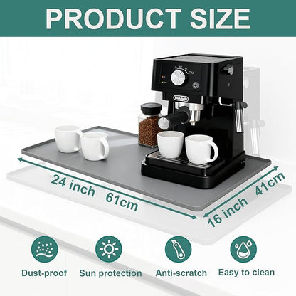 Silicone Coffee Mat, 24"X16" Heat-Resistant,Eco-friendly,Hygienic Drying Pad,Leak-Proof and Non-Slip,Removable Silicone Mat with Concave and Convex Design,（Gray 24X16）