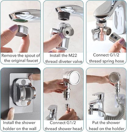 Sink Faucet Sprayer Attachment Set, Kitchen Bathroom Pet Bathing Shower Head with 9.8ft Hose and G1/2 / M22 / M24 / M26 / M28 Faucet Adapters, Hair Washing, Dog Shower