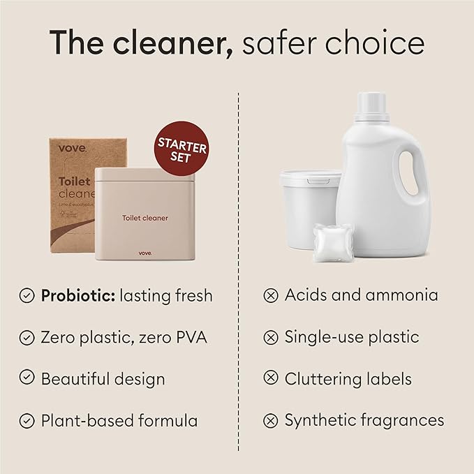Vove Probiotic Toilet Bowl Cleaner Tablets Starter Set with Tin, 12 Count - Lime Eucalyptus, Citric Acid + Oxygen Bleach, Removes Hard Water & Limescale, Plant-Based, Septic Safe, Plastic-Free