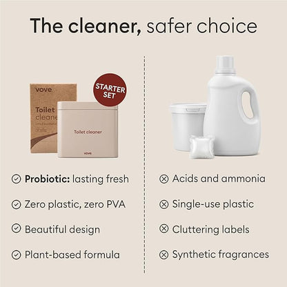 Vove Probiotic Toilet Bowl Cleaner Tablets Starter Set with Tin, 12 Count - Lime Eucalyptus, Citric Acid + Oxygen Bleach, Removes Hard Water & Limescale, Plant-Based, Septic Safe, Plastic-Free