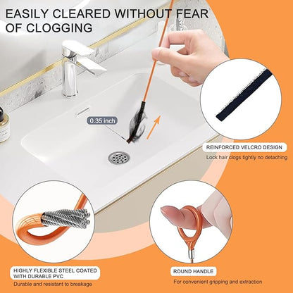 Hair Catcher Drain Auger Cleaner Tool Set - 3 × 53 Inch Sink Snake + 1 × 35 Inch Drain Clog Remover, Set For Toilet, Kitchen Sink, Bathroom Tub, Sewer，4 Pack
