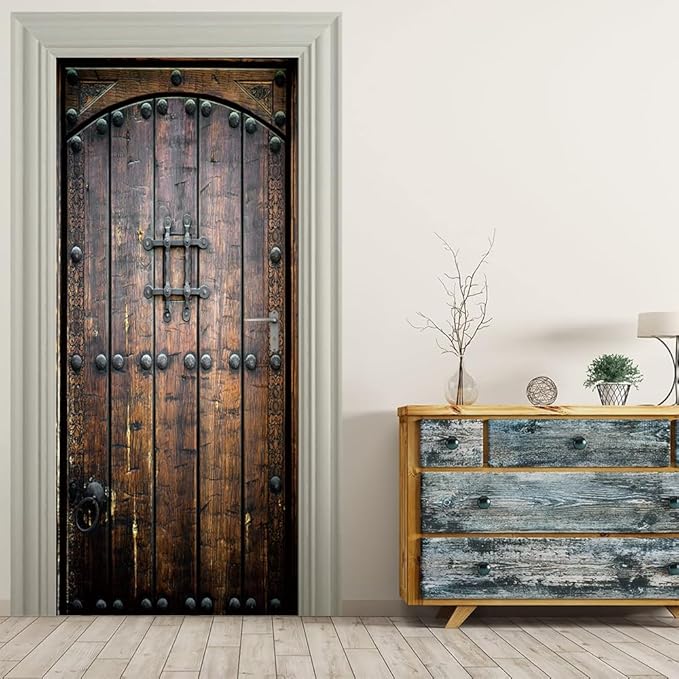 3D Peel & Stick Murals - Wooden Door Wallpaper Self-Adhesive, Removable PVC, Waterproof Bedroom/Living Room Decor 34.6 x 78.7 inch