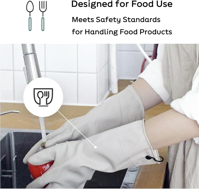 Myungjin 2 Pairs Reusable Waterproof Non-Slip Honeycomb Grip Latex Rubber Gloves with Hang-Dry Hooks/Hanging Loops for Dishwashing Household Cleaning Cooking (Large OverFit)