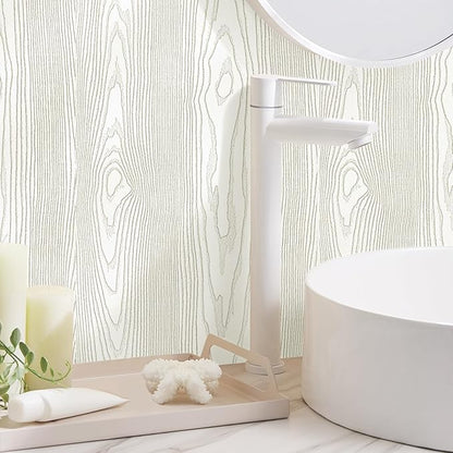Yun-aeon Light White and Silver Wood Contact Paper 17.3"x400" Rustic Wooden Peel and Stick Wallpaper Removable Self-Adhesive Wallpaper Wood Grain Contact Paper for Countertops Cabinets