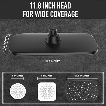 Veken 11.8'' Rain Shower Head with Handheld, High Pressure Rainfall Showerhead Combo with 5 Handheld Water Spray Modes for Bathroom Accessories, Home Decor, Detachable Dual Shower Heads, Matte Black