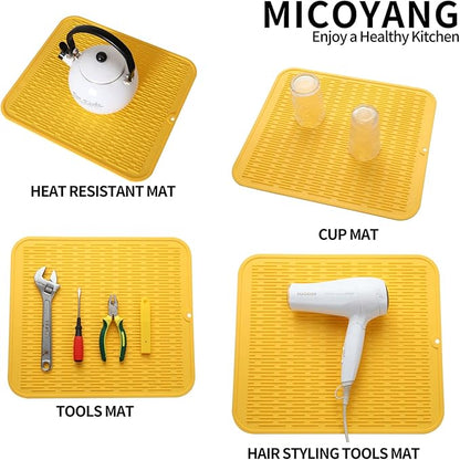 MicoYang Silicone Dish Drying Mat for Multiple Usage,Easy clean,Eco-friendly,Heat-resistant Silicone Mat for Kitchen Counter or Sink,Refrigerator or Drawer Liner Yellow 2XL 24 inches x 18 inches