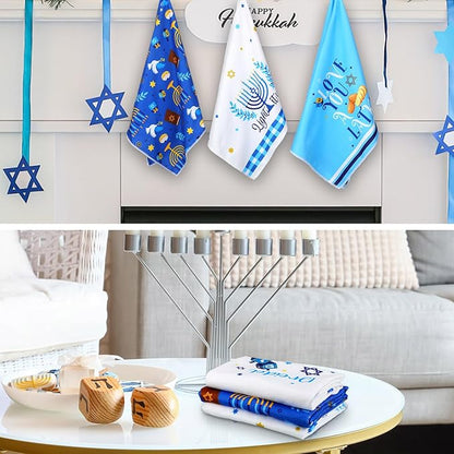 Zubebe 6 Pieces Hanukkah Kitchen Towels Decorations for Home Blue Menorah Gnomes Stars Happy Hanukkah Gift Candlestick Towels Jewish Festival Tea Towel Hand Drying Towel for Cooking Baking