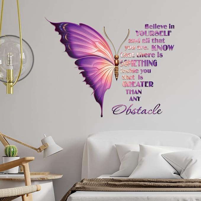 Large Inspirational Butterfly Wall Decals Stickers, Motivational Saying Positive Peel and Stick Wall Art Decals for Women Girls Bedroom Living Room Office (Colorful)
