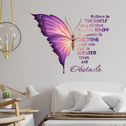 Large Inspirational Butterfly Wall Decals Stickers, Motivational Saying Positive Peel and Stick Wall Art Decals for Women Girls Bedroom Living Room Office (Colorful)