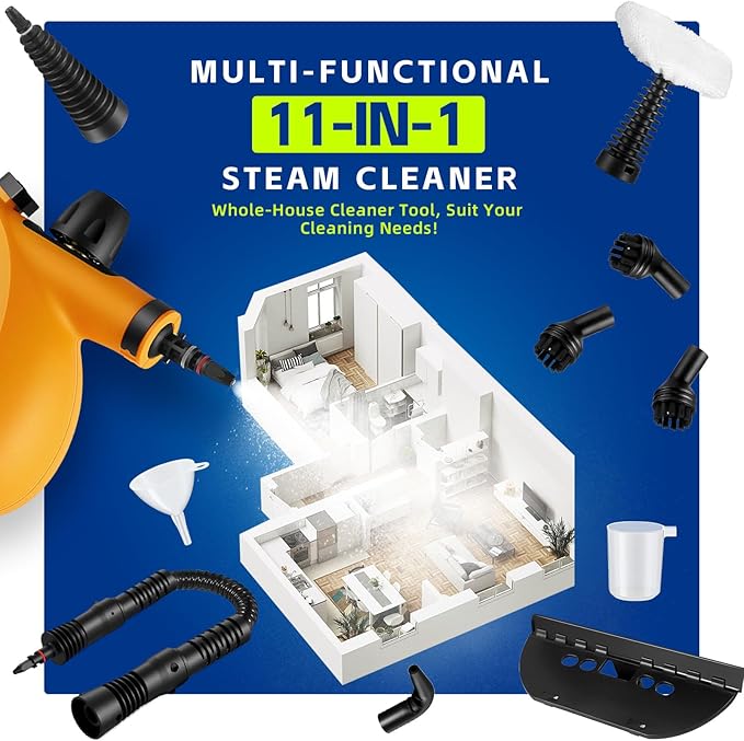 Handheld Pressurized Multi-Surface Steam Cleaner, Ease of Cleaning 100% Chemical-Free Steam Cleaner for Home with 11pcs Accessories, Portable Steamer for Deep Cleaning Tile, Grout, Window, Couch,Car