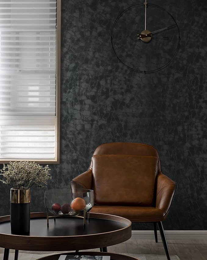 Yasinet Peel and Stick Wallpaper Black Removable Wallpaper Modern Black Contact Paper Dark Thicken Self Adhesive Textured Wall Paper for Cabinets Badroom Waterproof Vinyl 196.8"x 15.7"
