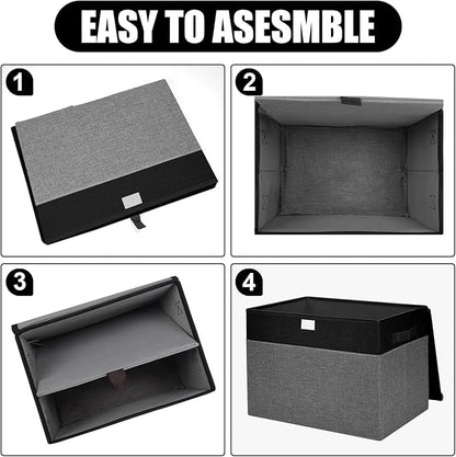 Large 42 Quarts Fabric Storage Bins with Lids [2-Pack] Linen Collapsible Foldable Storage Cubes, Closet Organizer Containers boxes with Handles for Home Office (16.7 x 12 x 12, Black & Gray)