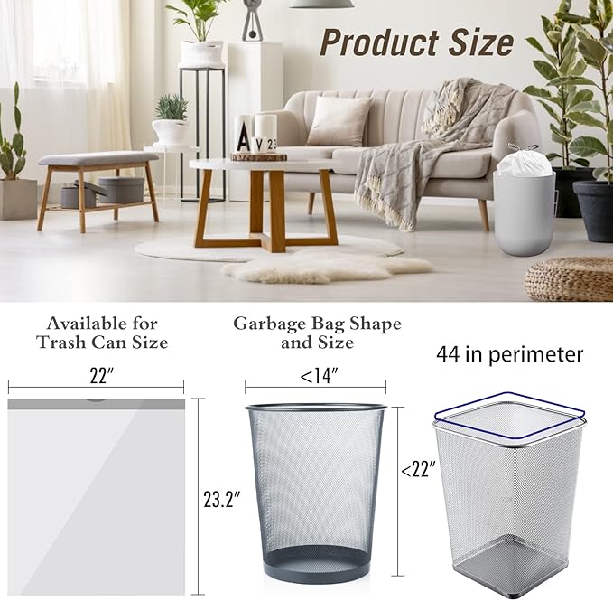 8 Gallon Trash Bags Drawstring, Strong Medium Kitchen Garbage Bag White Trash Can Liners, 22" x 23", (34 Count)
