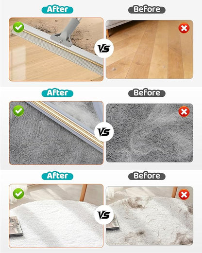 Carpet Rake for Pet Hair Removal, Reusable Pet Hair Remover Tool with 54 Inch Adjustable Long Handle, 3 Piece Carpet Scraper Set with Pet Bath Brush for Rugs, Couch, Furniture and Stairs