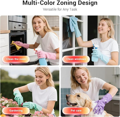 ThxToms 4 Pairs Reusable Rubber Gloves, 13" Natural Latex, 10mil Thick Heavy Duty Dishwashing & Cleaning Gloves, Non-Slip Grip, Multi-Color, Ideal for Kitchen, Bathroom, Car, & Garden Cleaning, Medium
