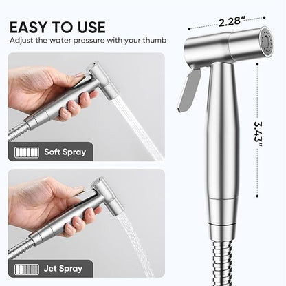 Arofa Handheld Toilet Bidet Sprayer for Toilet-Adjustable Water Pressure Control with Bidet Hose for Feminine Wash, Stainless Steel Brushed Nickel Bidet Faucet Cloth Diaper for Baby Wash