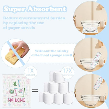 Mahjong Swedish Dishcloths for Kitchen, 6 Pack Mah Jongg Cocktail Swedish Dish Cloths for Washing Dishes, Reusable Washable Absorbent Dish Towels for Home Kitchen Cleaning Quick Drying