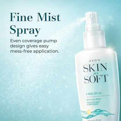Avon Skin So Soft Original Bath Oil Spray - Moisturizing Shower Oil with Jojoba Oil & Vitamin E - Non-Greasy Formula for Dry Skin Care - After Shower Moisturizer for Women - Hydrating Spray, 5 fl oz