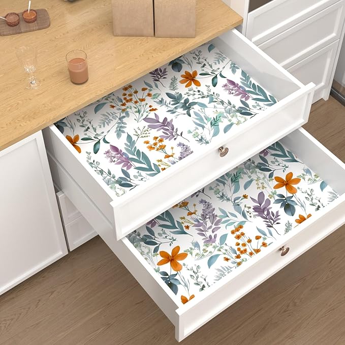 Blue Purple Leaf Wallpaper Peel and Stick,Vintage Floral Contact Paper 17.5" x 393",Thick Botanical Wall Paper Self Adhesive Removable Waterproof for Room Bedroom Walls Shelf Cabinet Table Decor