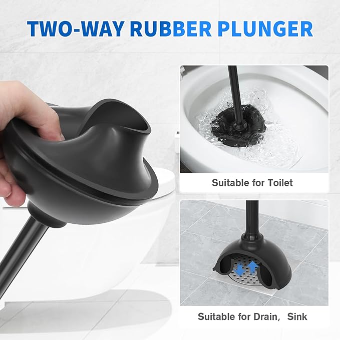 LOVLOY Toilet Plunger and Brush, Silicone Bowl Brush and Heavy Duty Toilet Plunger Set with Ventilated Holder, 2-in-1 Toilet Brush and Plunger Combo for 5.3-inch Toilet Drain Bathroom Cleaning