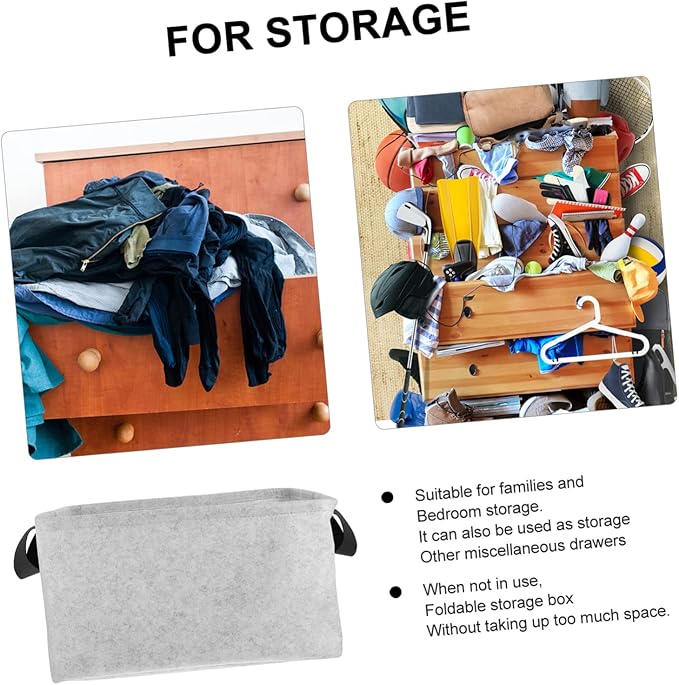 ABOOFAN Reusable Felt Storage Basket with Handles Medium Grey Household Clothes and Magazine Organizer Dense Laundry Hamper for Easy Carrying and Washing