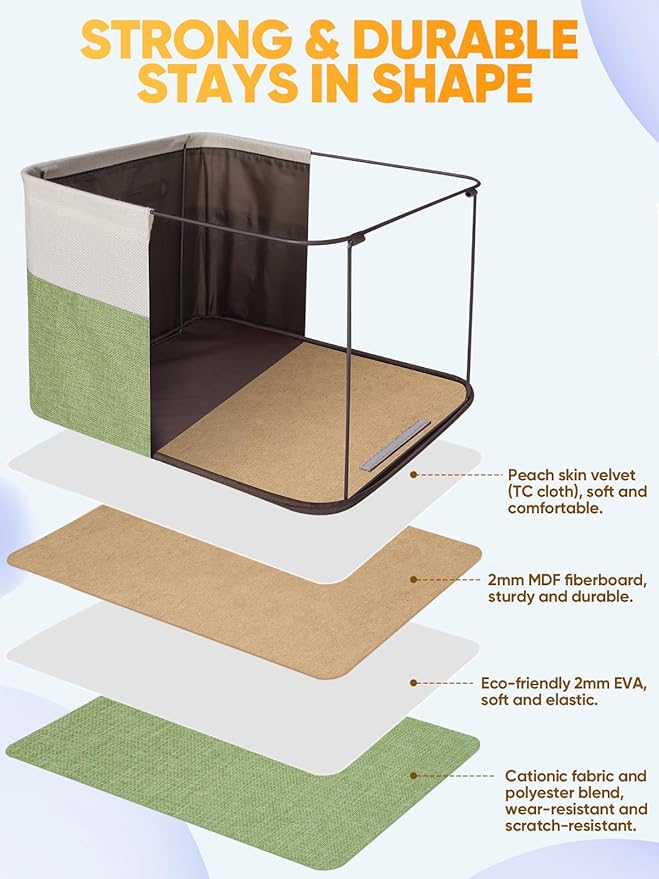 BALEINE 2 Pack Fabric Closet Storage Bins for Shelves, Linen Closet Organizers and Storage, Decorative Baskets for Organizing, Shelf, Clothes, Home, Office (Green, 17''x13''x10.5'')