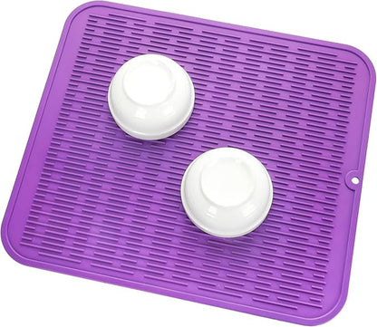 MicoYang Silicone Dish Drying Mat for Multiple Usage,Easy clean,Eco-friendly,Heat-resistant Silicone Mat for Kitchen Counter or Sink,Refrigerator or Drawer Liner Purple XL 18 inches x 16 inches