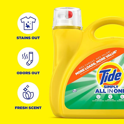 Tide Simply All-In-One Liquid Laundry Detergent, Daybreak Fresh Scent, 138 Loads, 182 fl oz