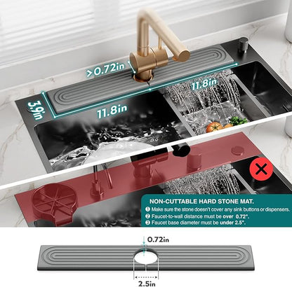 eormoe Kitchen Faucet Absorbent Mat - Diatomaceous Earth Splash Guard for Sink Faucet, Aesthetic Water Absorbing Stone Tray in The Modern Home [Grey, 23.6" x 3.9"]