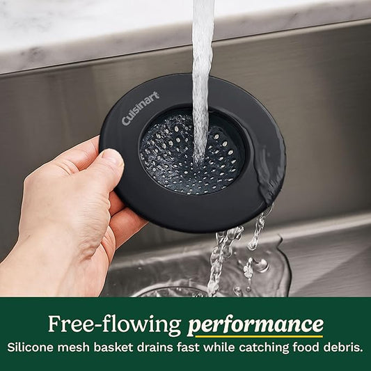 Cuisinart Sink Strainers- 2 Pack Kitchen Sink Drain Strainer & Food Catcher with Enamel-Coated Stainless Steel Rim and Silicone Base, Fits Standard 3.5" Drains, Outer Diameter 4.35", Scratch-Safe