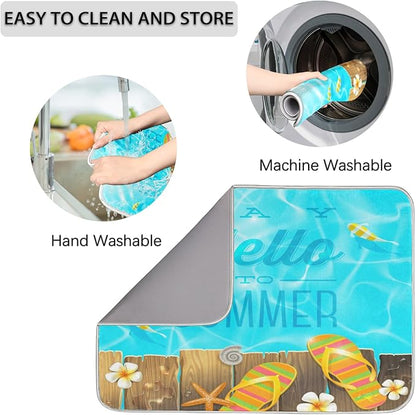 Honeybaby Dish Drying Mat Summer Flip Flop Dish Drying Mats for Kitchen Counter Absorbent Kitchen Drying Mat Dish Rack Mat 18x24 inches