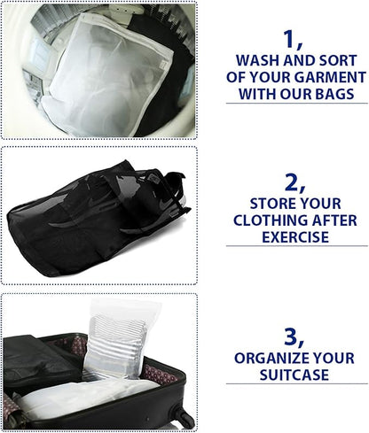 TENRAI Delicates Laundry Bags, Bra Fine Mesh Wash Bag for Underwear, Lingerie, Bra, Pantyhose, Socks, Use YKK Zipper, Have Hanger Loops, Small Openings (White, 3 Small)