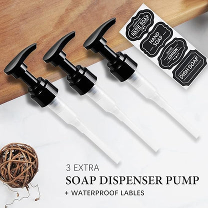 Amolliar Plastic Mason Jar Soap Dispenser with Pump Lid,16OZ Refillable BPA-Free Hand Soap Dispenser Set with Cute Lables - Farmhouse Decor for Kitchen/Bathroom,Liquid Soap,Dish Soap, Lotion (3 Pack)